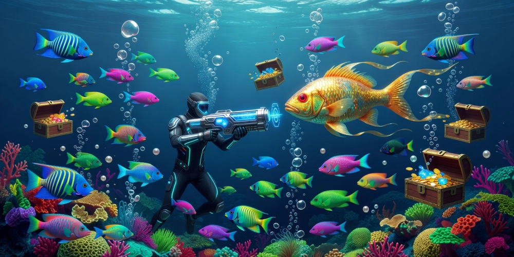 Minh họa khái niệm bắn cá xèng nh88 với giao diện game sống động