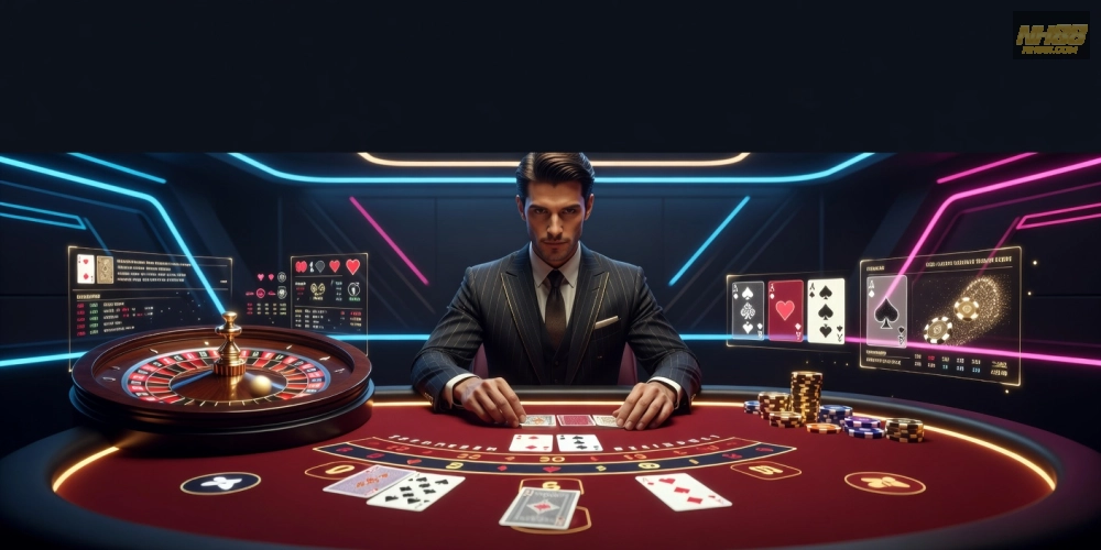 Minh họa giao diện live casino nh88 với dealer chuyên nghiệp và bàn chơi đa dạng