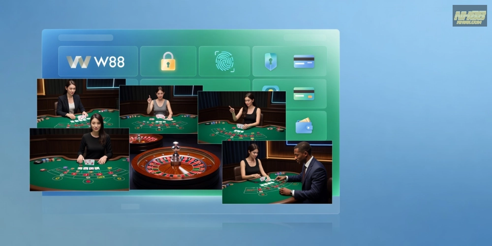 Giao diện live casino house nh88 tại W88 với dealer chuyên nghiệp và trò chơi đa dạng